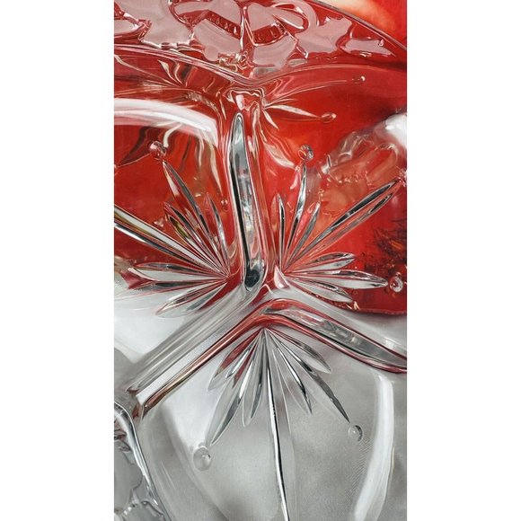 MIKASA 12 inch Divided Server Dish Clear Crystal Thick Glass Christmas Tidings - Picture 2 of 10